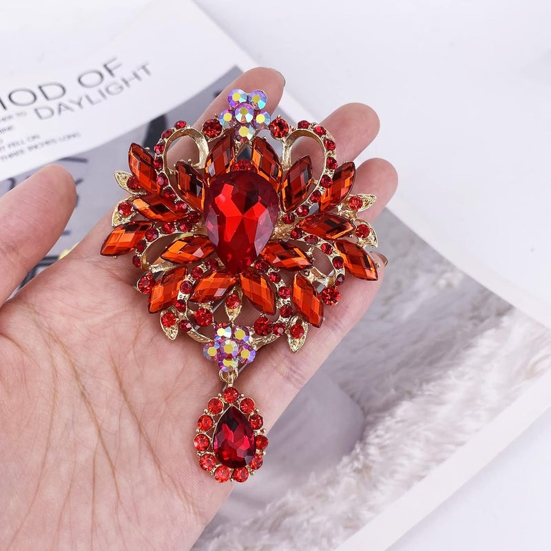 LAXPICOL Wedding Bridal Big Brown Crystal Rhinestone Bouquet Brooch Pin for Women Golden Tone - Image 3